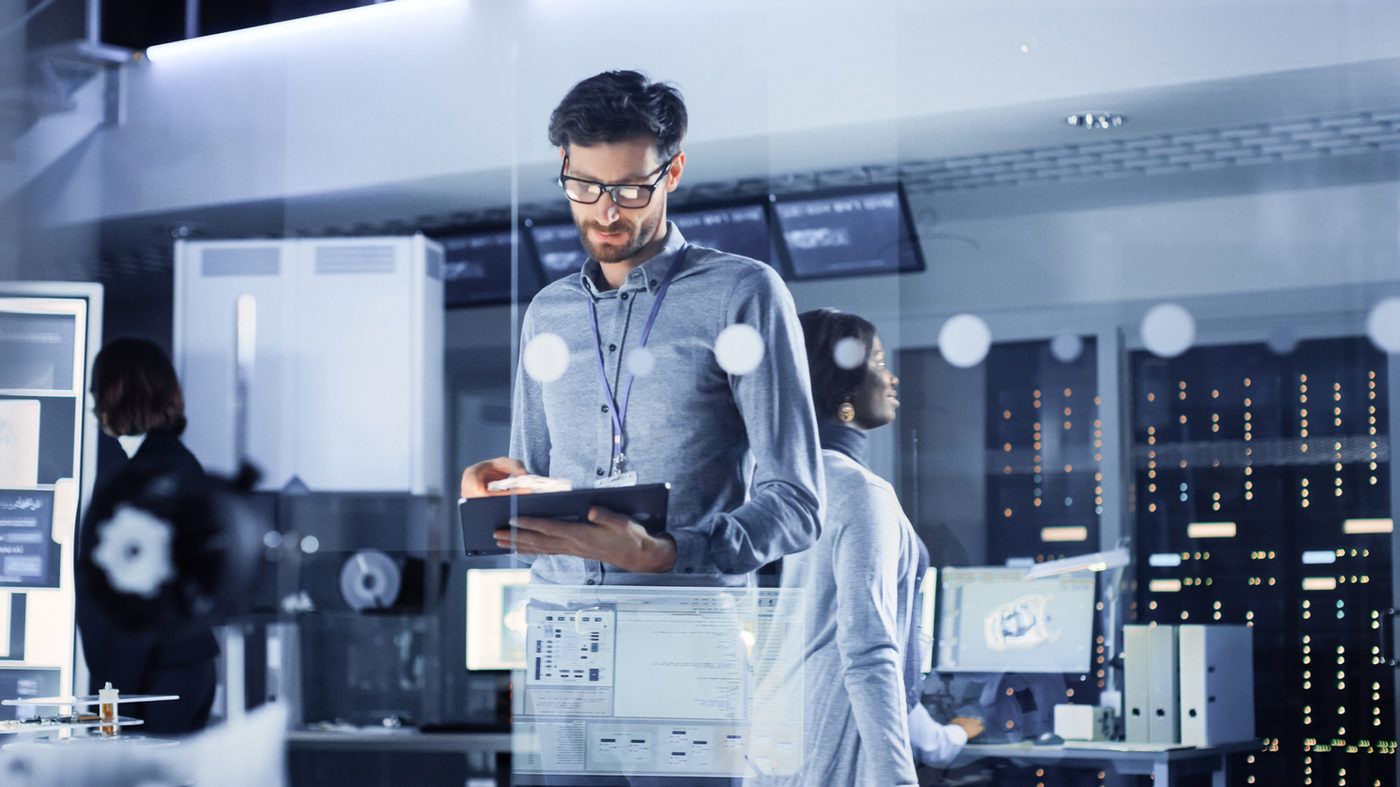 IT professional working in a modern data center